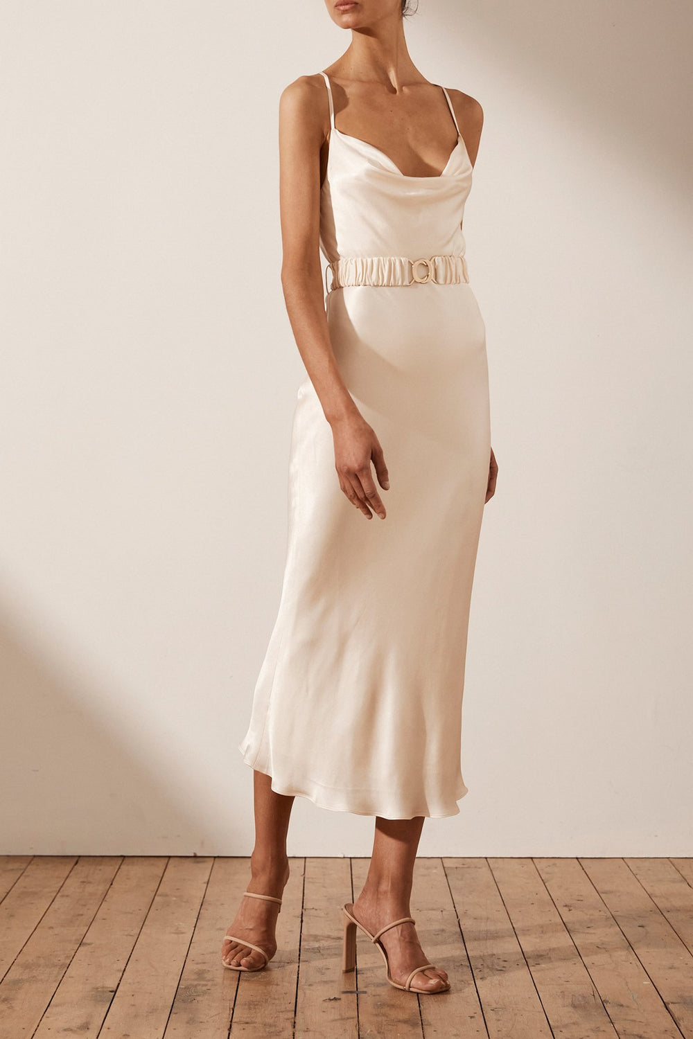 La Lune Bias Cowl Midi Dress with Belt ...